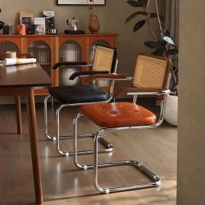 Retro Wooden Back Dining Chair Home Use Wickerwork Balcony Armchair French Style Table Chair Living Room Coffee Shop Bar