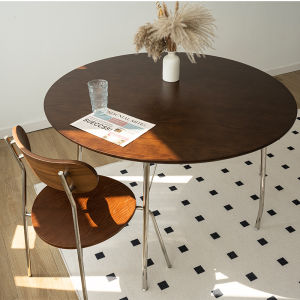 Moodstom โต๊ะทานอาหารสไตล์โมเดิร์นไม้แท้สีwalnut ขนาดเล็ก 4 ที่นั่ง โต๊ะกลมแบบแยกชิ้น ไม่มีหมุนได้ ไม่มีเก้าอี้ ไม่มีช่องเสียบแม่เหล็ก