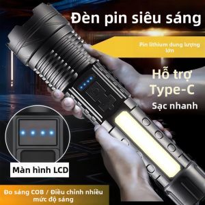 BAIXITANG | Đèn Pin Sạc Siêu Sáng Có Màn Hình LCD 5 Chế Độ Sạc Type-C Đèn Pin Cao Cấp Dùng Cho Cắm Trại Đi Bộ Ngoài Trời Khẩn Cấp
