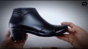 CBR SIX Sepatu formal boot PDH wanita tumit tinggi / Bahan kulit sapi tinggi hak 5cm / Hitam UCC 002