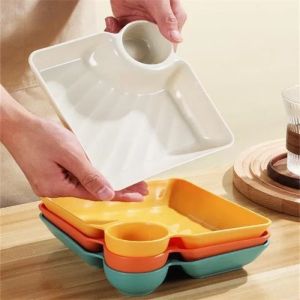 Chips and Dip Plates Plastic Serving Platter Dumpling Plate with Dipping Saucer Divided Snack Serving Dishes for Appetizer