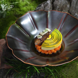 Creative Irregular round Flat Plate Western Cuisine Ceramic Tableware Bowl Dish Arrangement Japanese Molecular Gastronomy