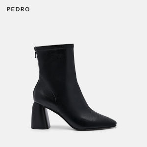 Pedro Womens Short Boots Zipper Elastic Chunky Heel Square Head Youth Fashion PU Leather Ankle Boots Spring Autumn Season