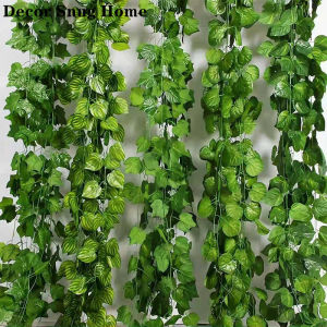 คุณค่าผ่านใบหน้า 2เมตร Lvy ดอกไม้ประดิษฐ์เถาสีเขียวใบพวงมาลัยพืชใบไม้ปลอมตกแต่งบ้านพลาสติกหวายสตริงตกแต่งผนัง