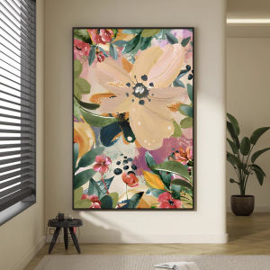 ภาพตกแต่งห้องรับแขกแบบเรียบง่ายและโมเดิร์น ภาพดอกไม้ Abstrack ภาพผนังพื้นหลังโซฟา ภาพวาดฝาผนังระดับไฮเอนด์ ภาพตกแต่งประตูทางเข้า