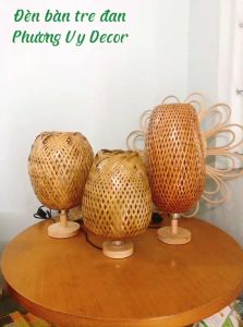 Đèn bàn đèn ngủ để bàn bằng mây tre đan trang trí nhà cửa homstay độc đáo Phương Vy Decor
