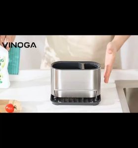 VINOGA Kitchen Sink Caddy Organizer Kitchen Liquid Dispenser with Sponge Holder Brush Holder Dish Soap Pump Dispenser