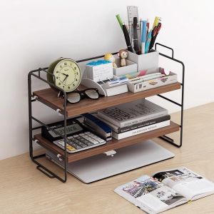 MINGZHIYIFAN | File and Document Storage Shelf Wooden and Metal Tiered Organizer