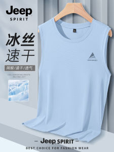 Jeep Spirit Mens Summer Thin Sleeveless Vest Quick Dry Breathable Polyester Blend round Neck Sweat Vest Fashionable Casual Top