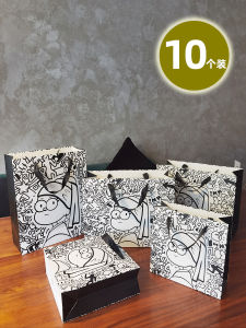 Black White Graffiti Retro Gift Bag Birthday Handbag Thickened Paper Bag Packaging Bag Present Handbag Eco Friendly Gift Wrap