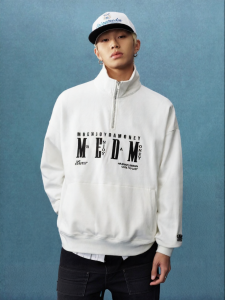 MEDM | Semi-Zip Embroidered Loose Fit High Neck Couples American Retro Hip-Hop Sweatshirt