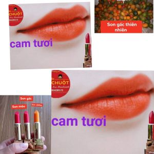 son gấc màu  cam tươi .  son gấc được sản xuất tại Việt Nam . từ các nguyên liệu thiên nhiên . ko chì lì màu ko thâm môi  dùng thử  e tin chắc chắn các chị sẽ hài lòng .