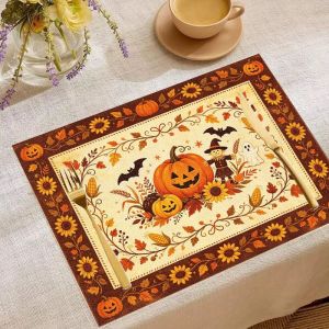 VIKAMA 2/4/6PCS Halloween Table Mat Pumpkin Ghost Bat Spider Maple Leaf Table Mat Party Table Decoration