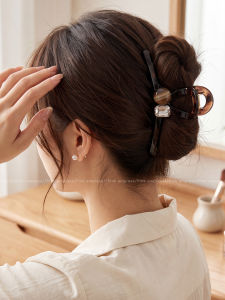 PINK EMPRESS | Big Hair Grip for Large Hair Voluminous and Elegant Design in Coffee Color with Beads