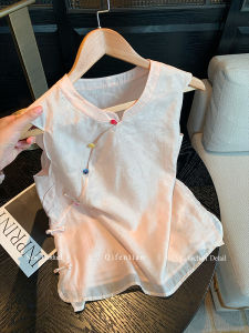 Pink Chinese Style Embroidered Sleeveless Top Womens Summer New Sweetish Ageless Side Buttoned Vest Loose Fit Commute Style