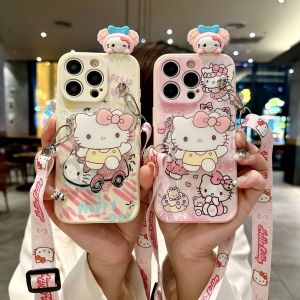 เคสโทรศัพท์มือถือ Samsung Galaxy A35 A55 A24 A25 A13 ลายการ์ตูน Hello Kitty ป้องกันการตกหล่นพร้อมขาตั้ง สายคล้องคอ