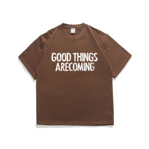เสื้อยืดคู่รักทรงหลวมสไตล์ญี่ปุ่นย้อนยุค Psalmist ทรงหลวมแขนสั้นพิมพ์ลายตัวอักษรฤดูร้อน คอกลม ผ้าฝ้ายผสม