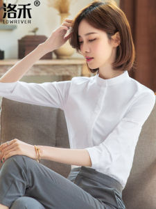 Stand-up Collar 3/4 Sleeve White Shirt Female 2024 Spring & Fall New Arrival Fashion Business Shirt Stylish Niche Style round Neck Tops