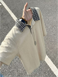 OUMULONG | Áo Polo Nam Cotton Linen Thoáng Khí Grid Patchwork