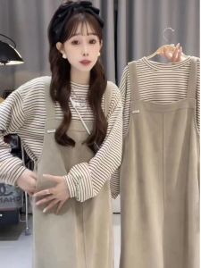 ชุดเดรสให้นมแบบสวมหัวแขนยาวผ้าถักเนื้อนุ่มสบายๆ สำหรับฤดูใบไม้ผลิและฤดูใบไม้ร่วง ชุดเดรสให้นมแบบลำลองสำหรับคุณแม่หลังคลอด