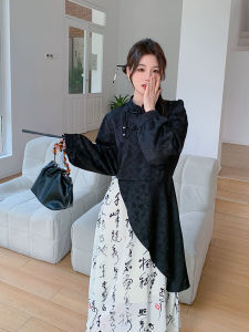 New Chinese Style National Trend Fake Two-Piece Long Dress Womens Spring Autumn New Irregular Design Zen Dress A-Line Skirt