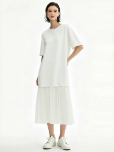 AMII | New Summer Round Neck Loose Spliced Air Layer Chiffon Dress