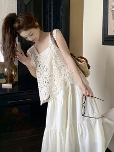 Korean Style Hooked Flower Hollow out Vest Skirt Set Womens Summer 2025 Slimming Meat Concealing Two-Piece Fashion Set