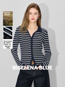 BEIQIANI | Slimming Striped School Style Merino Wool Sweater for Women