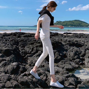 Quần Jeans Denim Co Giãn Cạp Cao Màu Trắng Cho Nữ Quần Ống Thẳng Ôm Vừa Vặn Quần Ống Loe Brevet Co Giãn Mùa Xuân Thu Đông