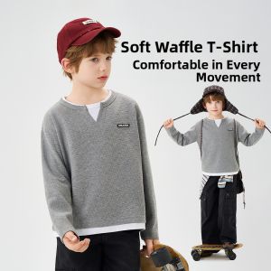 Ask Junior | Kids Boys Faux Layered Waffle V-neck Long Sleeve T-shirt