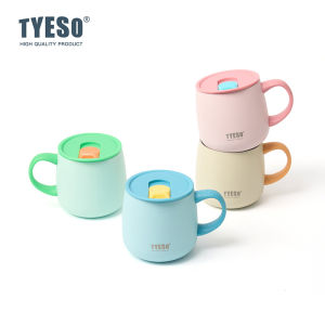 TYESO | TYESO 355ml Vacuum Insulated Coffee Mug Stainless Steel Ceramic Coating Mug with Handle Lid Home Office Hot Cold Drinking Cups