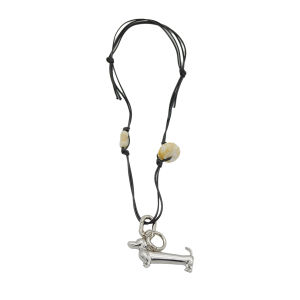 Silver Metal Sausage Dog Necklace Long Pendant Sweater Chain for Men And Women Black Leather Rope Fashion Jewelry Accessory