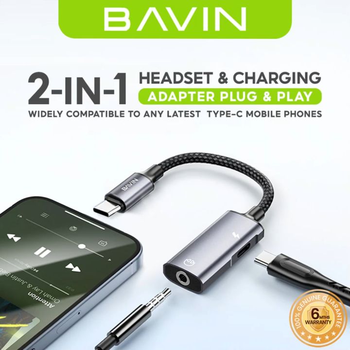 BAVIN AUX51 USB-C Adapter Splitter Jack Audio Charger Dongle  Compatible for Fast Charge/Music/Call/Voice/ Lazada PH