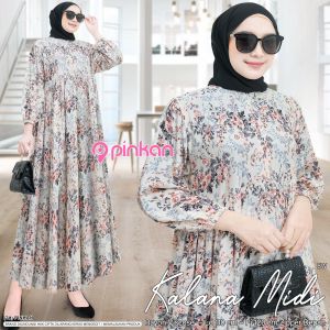 KALANA MIDI DRESS RAYON VISCONE PREMIUM LD 110 CM BY PINKAN / GAMIS MOTIF BUNGA VINTAGE KEKINIAN