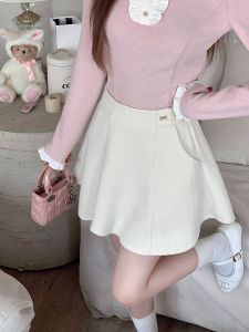 Cloudlike Fleece Lined Short Skirt for Women Sweet Chic Autumn Winter High Waist Slimming a Line Skirt Korean Style Half Length