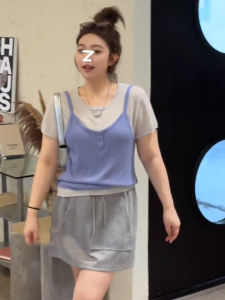 plus Size Korean Style Knitted Short Sleeve T-Shirt Womens Summer Slimming Top Creative Pattern Casual Comfortable Fit