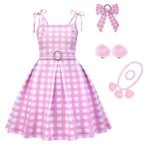 Girls Suspender Dress Summer Dress Pink Plaid Childrens Cosplay Clothes For 3 4 5 6 7 9 11 12 years old