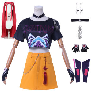 Mira Trang Phục Hóa Trang Bộ Anime KPop Thợ Săn Quỷ Đỏ Tóc Giả Top Váy Bông Tai Cho Nữ Cô Gái Tiệc Hóa Trang Halloween Polyester