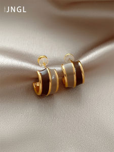 French Gentle Milk Coffee Color Block Half Circle Drip Glaze Womens Elegant High End Sensation Earrings Versatile Ear Jewelry