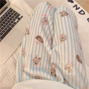 Quần Ngủ Nhung Coral Dày Dặn Rộng Rãi Thoải Mái Dễ Thương Mùa Thu Đông Quần Áo Mặc Nhà Cho Nữ