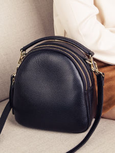 กระเป๋าสะพายข้างหนังแท้แฟชั่นสำหรับผู้หญิง กระเป๋าถือแบบมีซิป ทรงเรขาคณิต กระเป๋าสะพายข้างแบบสะพายไหล่เดียว กระเป๋าถือแบบมีซิป