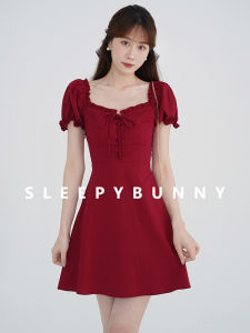 Elegant Waist Shaping Red A-Line Dress