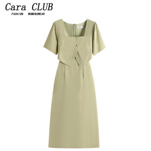 Cara Club Plus Size French Patchwork Fake Two Pieces Short Sleeve Dress Female Summer Mid Length Long Length A- line Casual Dress