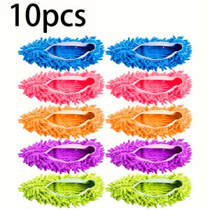 10pcs Chenille Dust Mop Slippers Home Floor Cleaning Mopping Shoes Water Uptake Foot Socks Mop Caps MultiFunction Cleaning Shoes