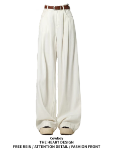 High Waist Wide Leg Denim Jeans for Women Ruched Design Slimming Straight Drop Leg Pure Color Butlered Spring Autumn New Arrival