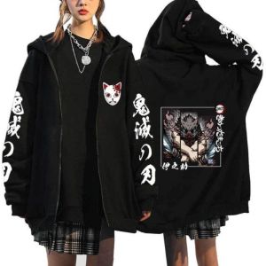 เสื้อฮู้ดซิปพิมพ์ลายสองด้านลายอนิเมะดาบพิฆาตอสูร คอลเลคชั่นฤดูใบไม้ร่วง/ฤดูหนาว 2025 สไตล์ฮิปฮอปอเมริกันใหม่ เสื้อสเวตเตอร์ลำลองทรงหลวมสำหรับผู้ชาย