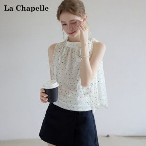 La Chapelle | Slimming Polka Dot and Ruffle Sleeveless Outerwear