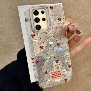 เคสโทรศัพท์ลายจุดวงกลมโบว์สีแดงสำหรับผู้หญิงและเด็กผู้หญิง สำหรับ Samsung Galaxy S24 S22 S23 S25 Edge S21 Plus S20 FE Ultra ฝาหลัง