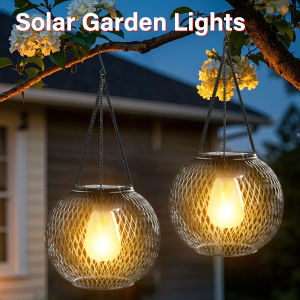 Iron Solar Lights Outdoor Led Solar Hanging Lanterns Decorative Lamp Waterproof Dusk to Dawn Automatic for Garden Porch Balcony