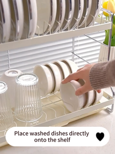 Gslife Kệ Để Bát Đĩa Đa Năng 2 Tầng - Thép Carbon Có Khay Thoát Nước & Giá Đũa Thìa Thớt